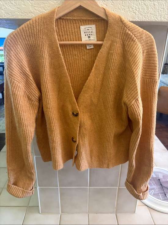 Billabong Sweaters - Billabong Women's Ribbed Button-Front Cardigan Orange/Tan